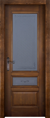 Дверь массив ольхи Аристократ №3 античный орех стекло