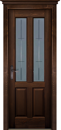 Дверь массив сосны Ретро античный орех стекло